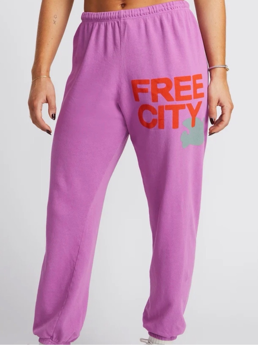 freecity Lavender Sweatpants with Bold Red Logo